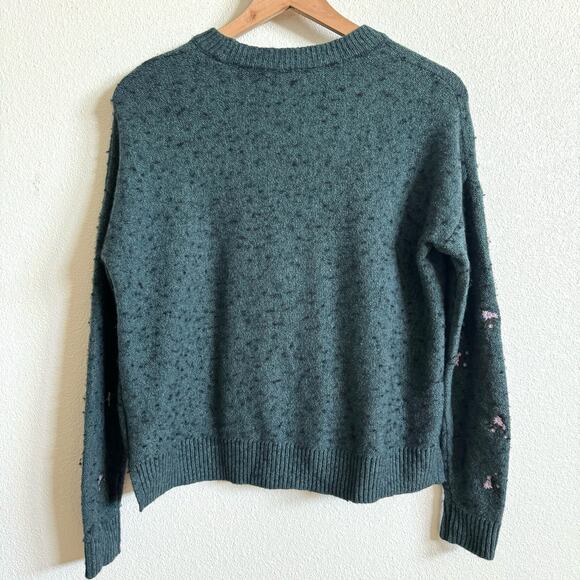 Madewell Green Embroidered Cross Stich Floral Pullover Sweater Women's XS - Picture 7 of 7